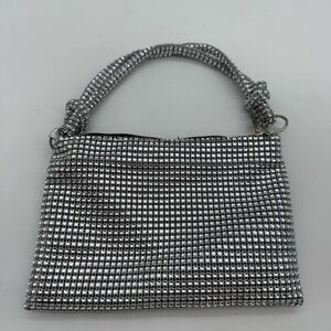 Silver Crystal Embellished Handbag Zip Closure